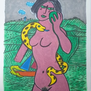 CORNEILLE - Lithographie - Femme au serpent